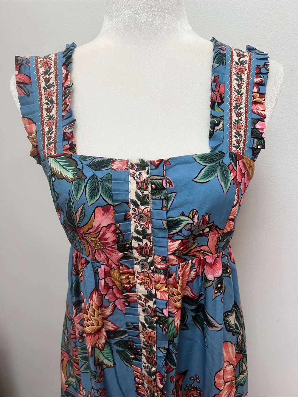 Farm Rio Wonderful Bouquet Blue Maxi Sleeveless Dress - Picture 4 of 10
